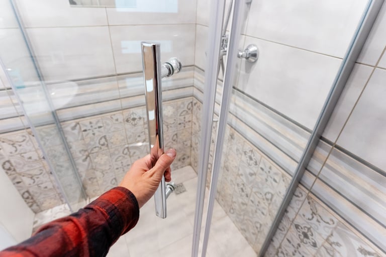 Modern glass shower door in elegant bathroom