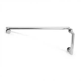 Chrome L-shaped grab bar with round mounting brackets