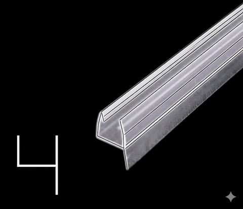 Metal L-channel or L-profile extrusion with dimensional diagram showing angular shape