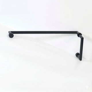 Black metal towel bar with L-shaped design