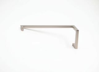 Brushed nickel pull handle with angular corners on white background