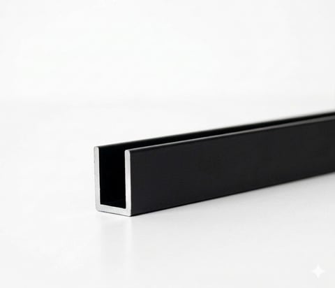 Black aluminum channel with white trim on white surface