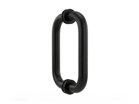 Black modern door handle with oval shape and decorative knots at both ends
