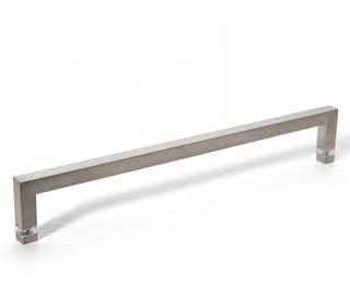 Stainless steel rectangular pull handle with brushed finish and cylindrical end caps