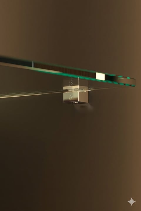 Abstract 3D digital artwork featuring geometric shapes with green and tan beams intersecting through a metallic cube against a brown gradient background