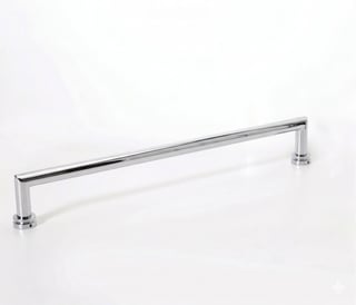 Chrome cabinet pull handle with square posts on white background