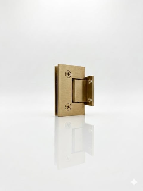 Brass hinged latch with fastener hardware mounted on white background