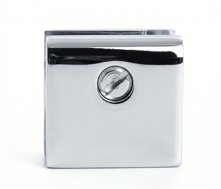 White and black cube-shaped device with circular dial and chrome accents on white background